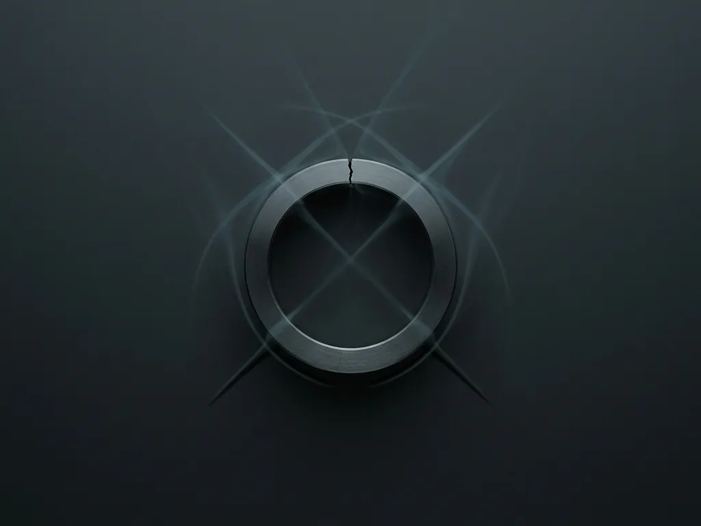 Fractured steel pipe cross-section with hairline crack releasing pale gas wisps, flat lay view on dark background.