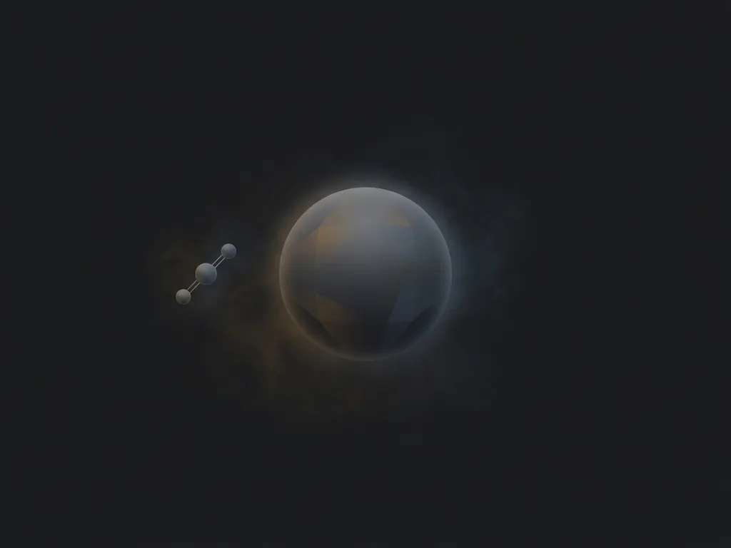 Large methane molecule sphere dwarfing a slender CO2 molecule against a dark charcoal background, illustrating greenhouse gas size comparison.